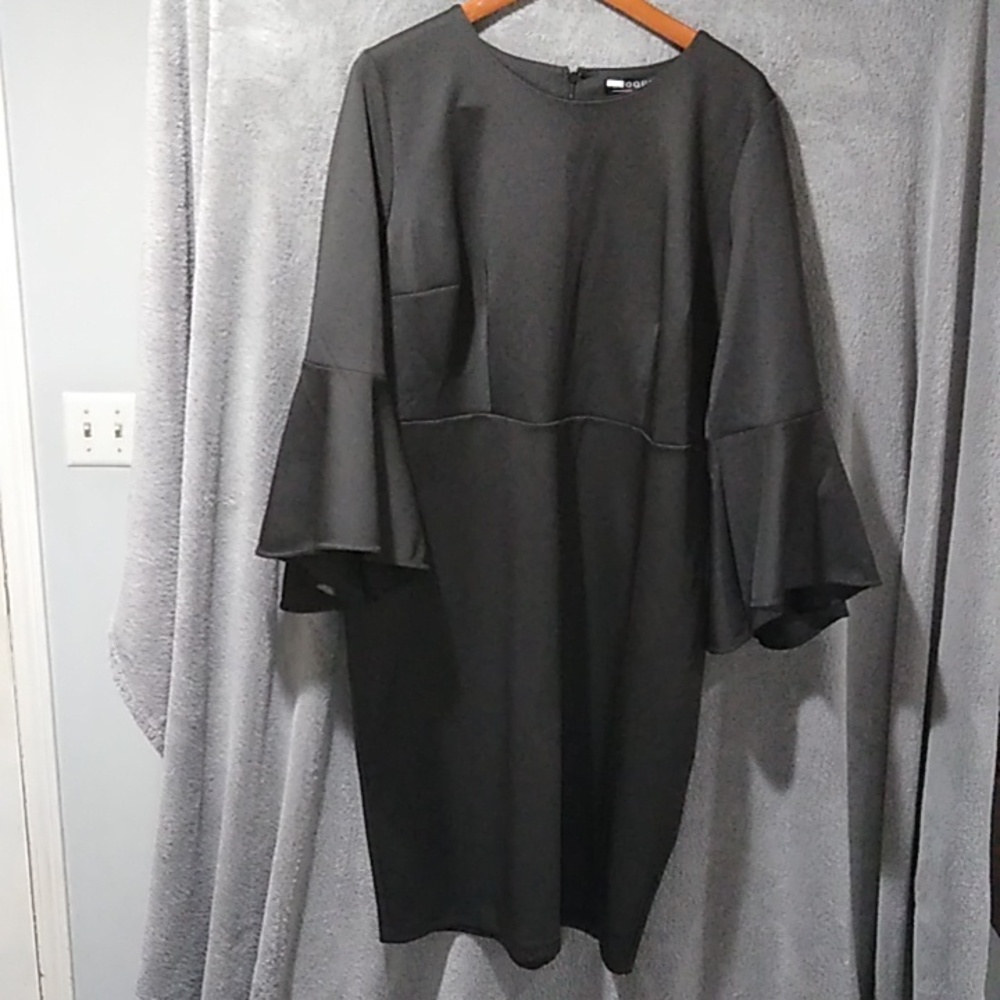 Eloquii Dress, Black,bell sleeves, fitted knit , crew neck Size 20